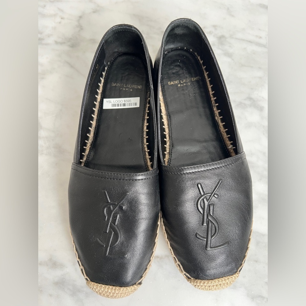 Saint Laurent Black Leather Espadrilles sz 38